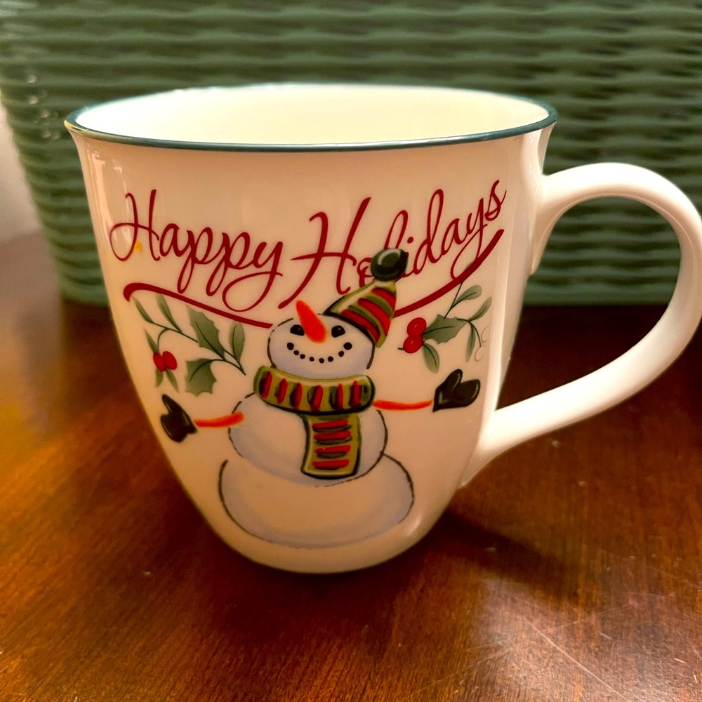 Winterberry by Pfaltzgraff 4 1/2 inches Snowman Mug Green Trim